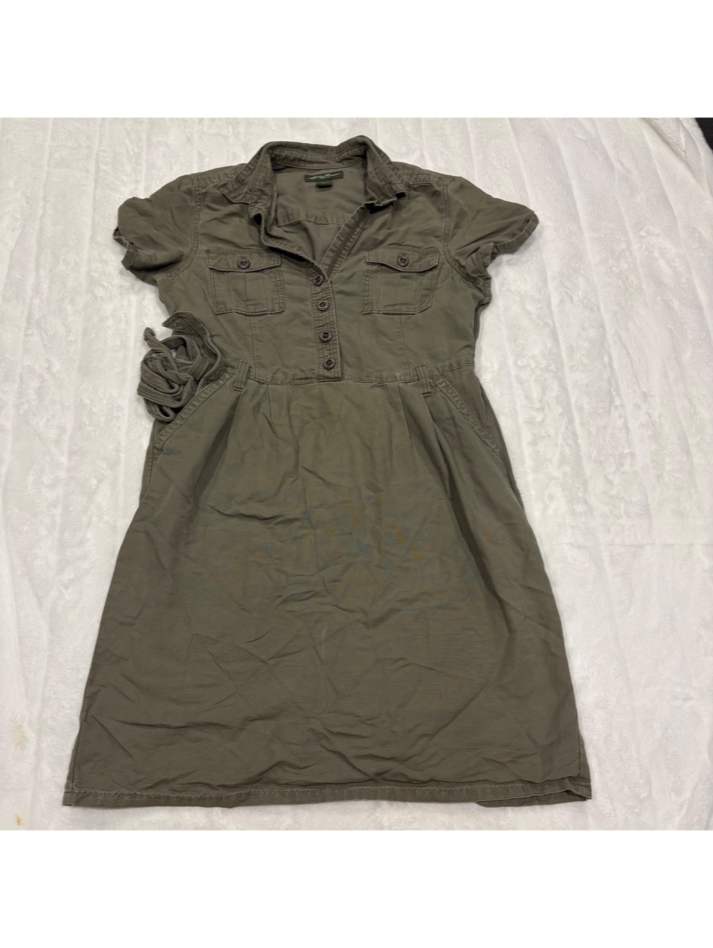 Eddie Bauer Casual Olive Green Women's Dress Size 12 Cotton Linen Blend